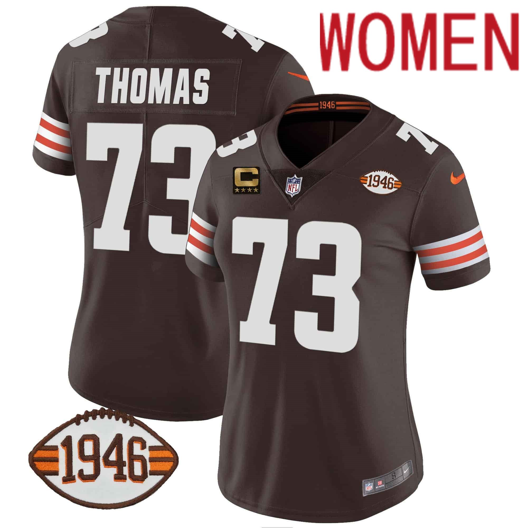 Women Cleveland Browns 73 Thomas Brown 1946 75th Anniversary Patch 2024 Nike NFL Jersey style 1